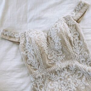 Lulus Luxe Promised Love White Beaded Lace Off-the-Shoulder Maxi Dress